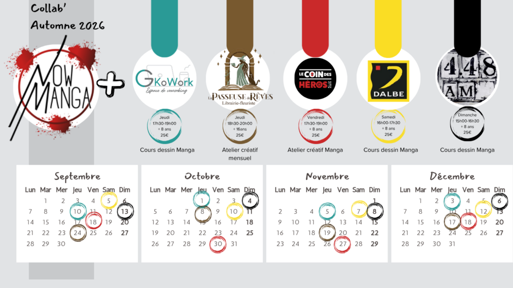 Calendrier de Cours à la carte de septembre à décembre 2026